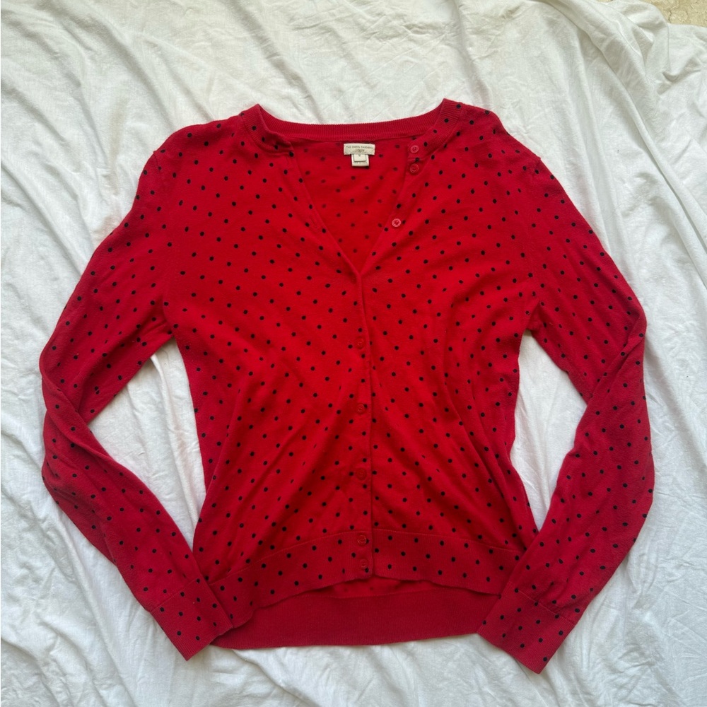 J Crew Caryn Cardigan Red and black Polka Dot Women's Sweater
